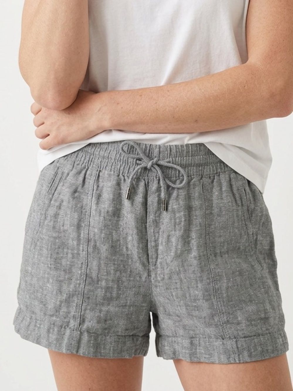 ATHLETA | I Gray Linen Drawstring Pull On Shorts Women’s Size Medium